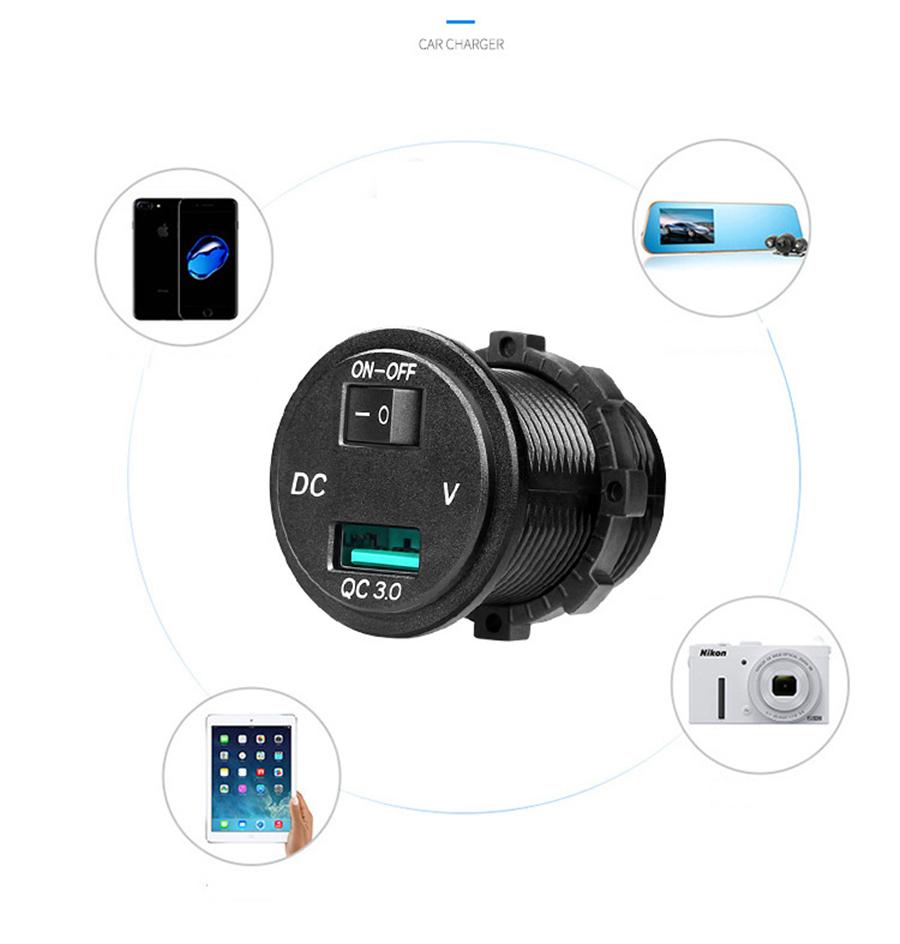USB 3.0 Quick Car Charge Charger Socket LED Voltmeter Switch For Car Marine ATV