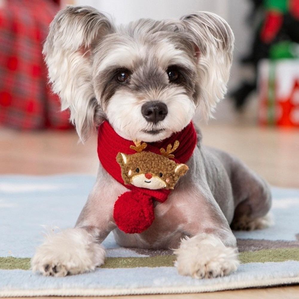 Cute Christmas Dog Knitted Scarf Collar Warm Santa Claus Pet Neck Warmer Festival Lightweight Cat Winter Scarf for Small Dogs