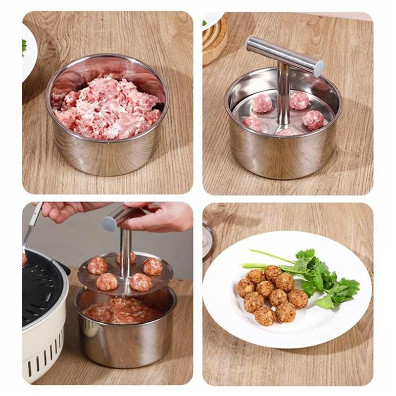 Máquina Manual de Albóndigas de 6/12 Agujeros Multifuncional de Acero Inoxidable Fabricante de Carne Molde para Albóndigas de Cocina Casera Juego para Hacer Albóndigas