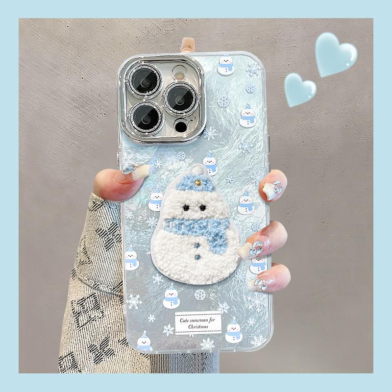 Cute plush snowman lanyard suitable for apple 17 autumn and winter mobile phone case iphone15 new women's 16promax hard