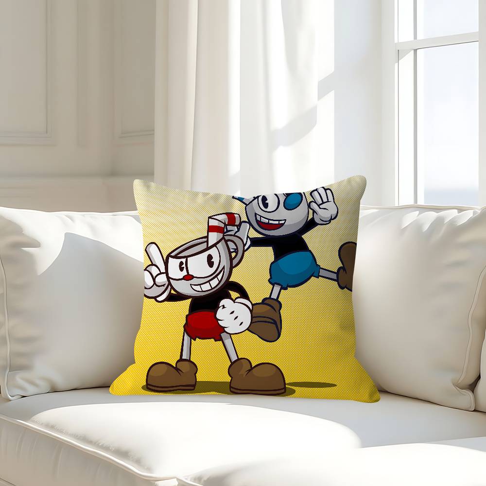 МИЛЫЕ Мультяшные Наволочки C-Cuphead Мультяшные Декоративные для Дивана Дома Двусторонняя Печать Короткий Плюш Милая Наволочка 16x16Inch