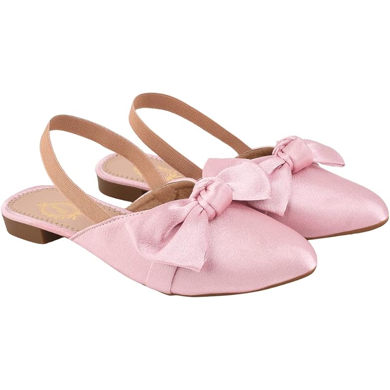 Shoetopia Front Bow Dcor Pointed Toe Flat Pink Sandals For Women & Girls /Uk8