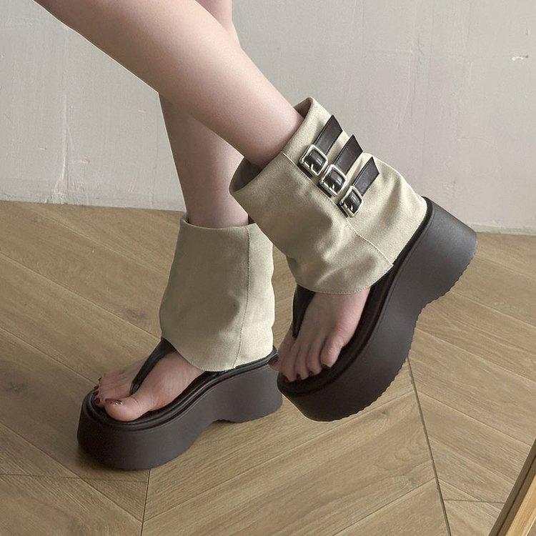

Thick-soled heightening open-toe cool boots Roman pant boots short boots summer new Martin boots locomotive boots sandals women s shoes 35 хаки
