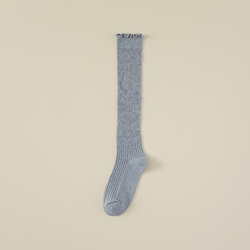 Ladies Spring and Autumn Everything Skinny Leg Wooden Ear Lace Calf Pile Socks