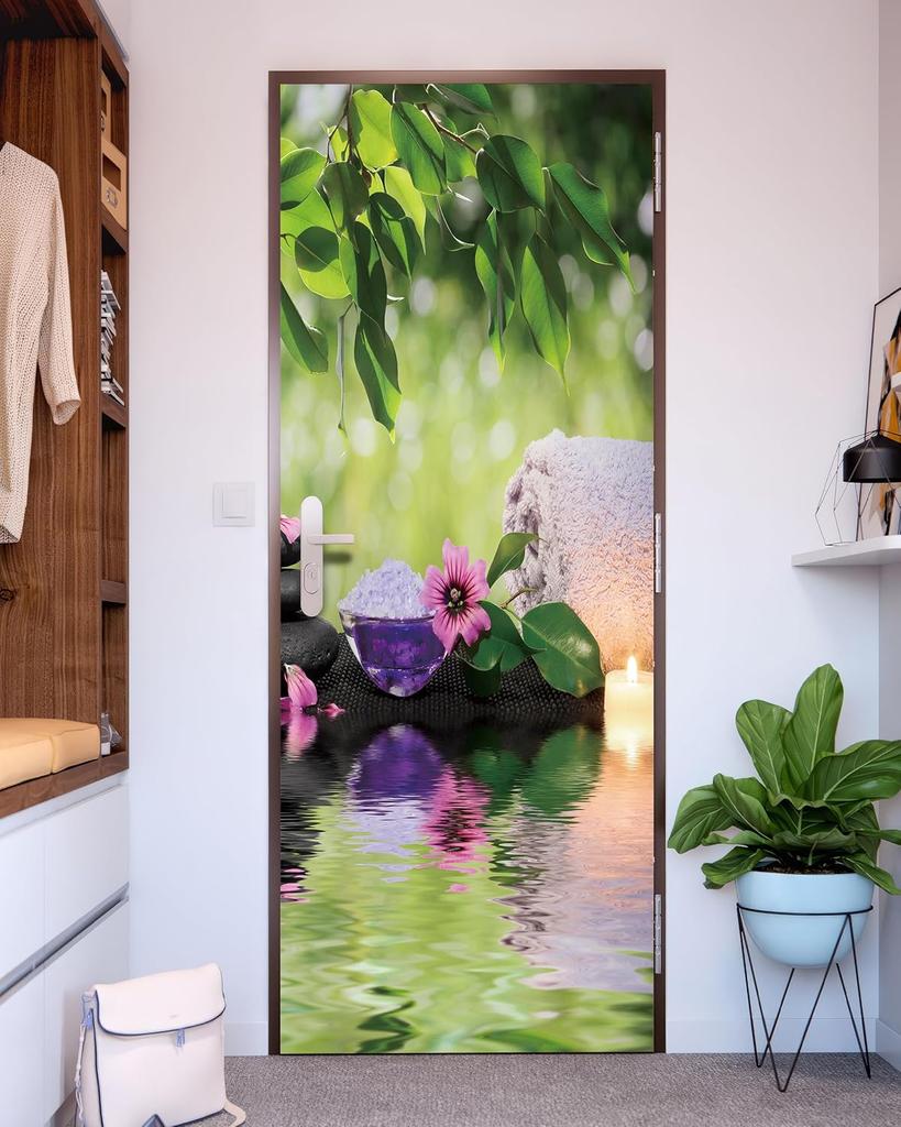 9Stlye Bookcase Peel and Stick Door Sticker Mural Self-Adhesive, Removable Waterproof Vinyl Door Decal for Bedroom and Living Room Wall Decoration