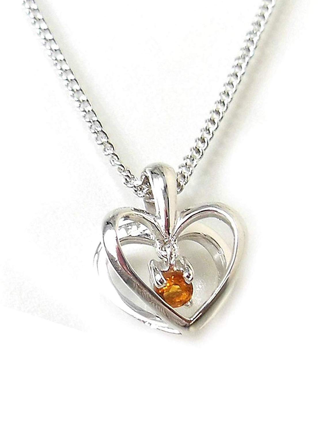 SV Silver Natural Citrine Pendant Necklace - Double Heart Design 14141 [November Birthstone] [Gift Wrapped]
