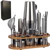 23-teiliges Cocktailshaker-Set Perfektes Geschenk, Barkeeper-Set Mit Ovalem Bambus-Ständer Abnehmbar, Hausbar-Werkzeuge Edelstahl
