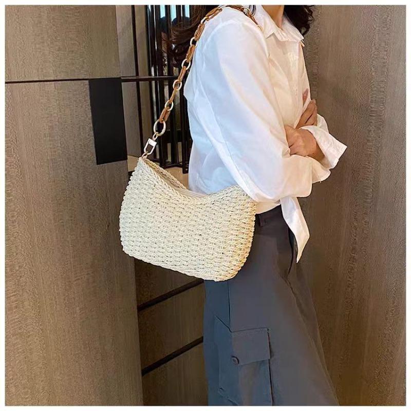 New High-end Straw Bag Woven Bag Women's Shoulder Straw Bag Versatile Portable Women's Bag Seaside Vacation Beach Bag