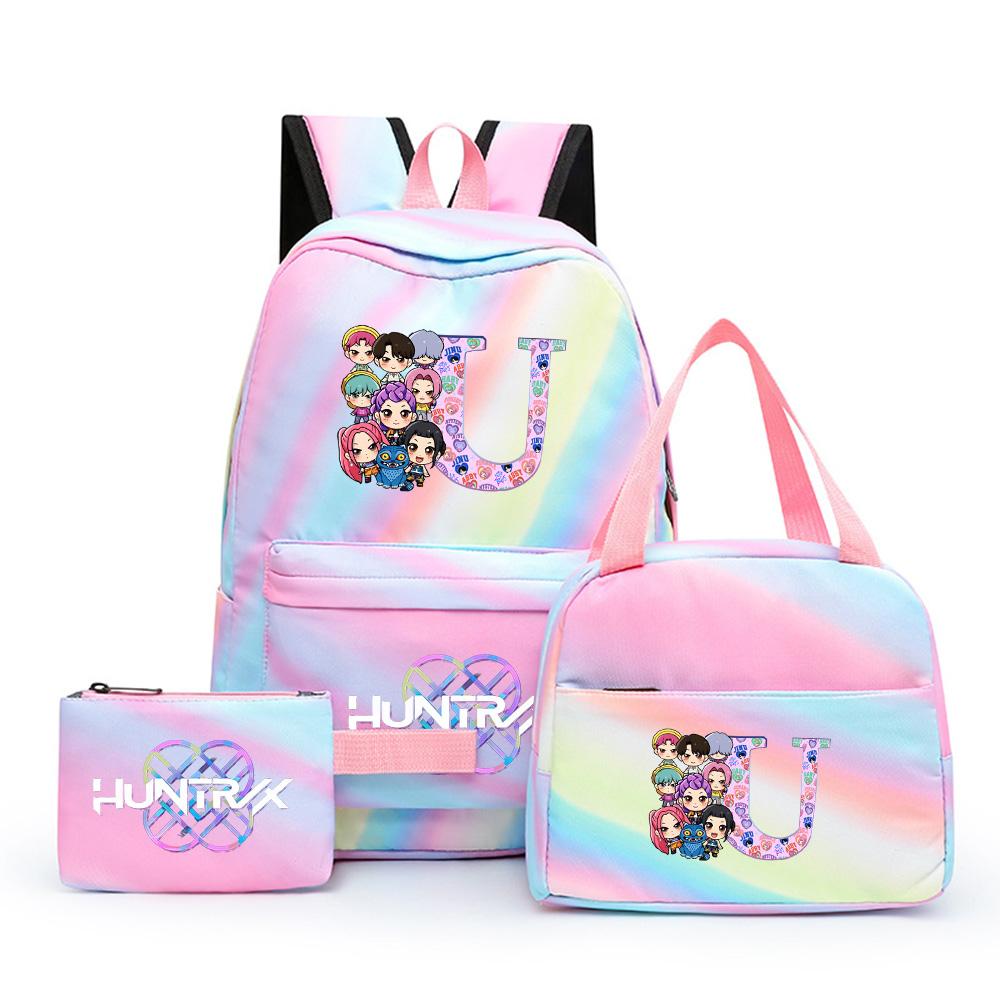 3 Stück/Set NEUER K-Pop bedruckter Rucksack mit Federmäppchen Brotzeittasche für Teenager Mädchen Junge Schultasche Kindergeschenk Große Kapazität Wasserdicht Reisetasche Rucksack