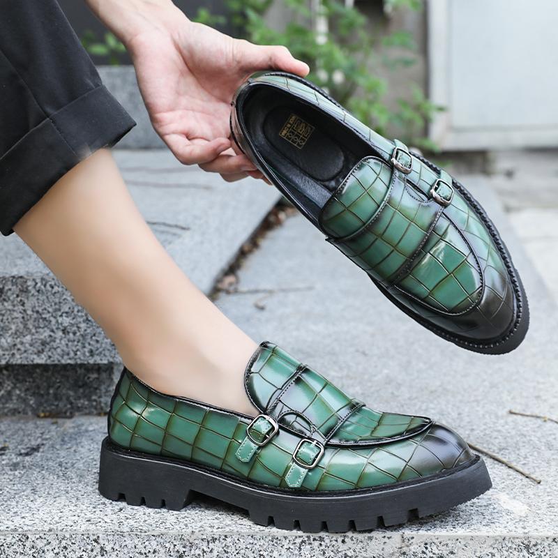 Fashion Men Leather Shoes Platform Double Button Loafers Slip On Oxford Thick Tottom Male Shoes Casual Loafers Men Formal Dress Shoes