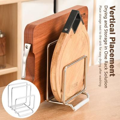 Stable Stainless Steel Cutting Board Holder Rustproof Space Saving Pot Lid Stand Draining Water Anti-slip Kitchen Storage Rack