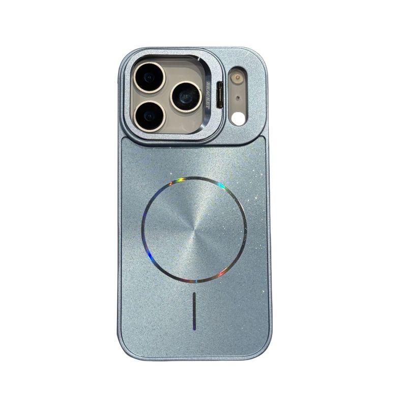 Hardware lens holder with ice crystal glitter and magnetic aurora CD pattern suitable for Apple 17PM phone protective case