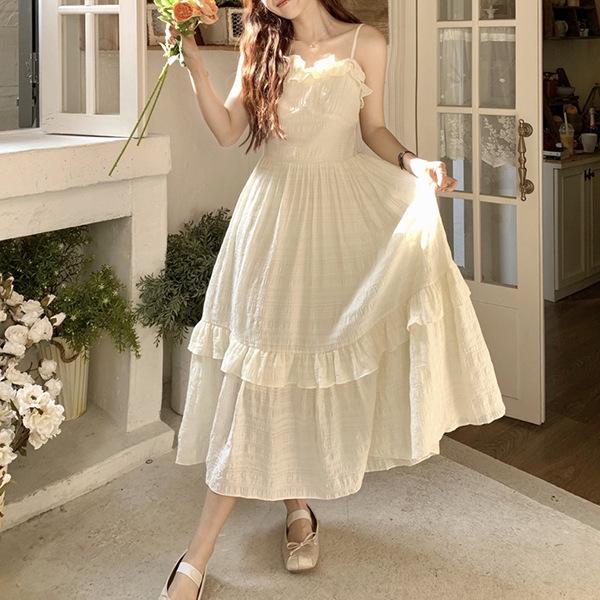Mushroom Edge Suspender Dress: Sweet Waist-Slimming, Fairy-Inspired Summer 2025 Long Dress for Women
