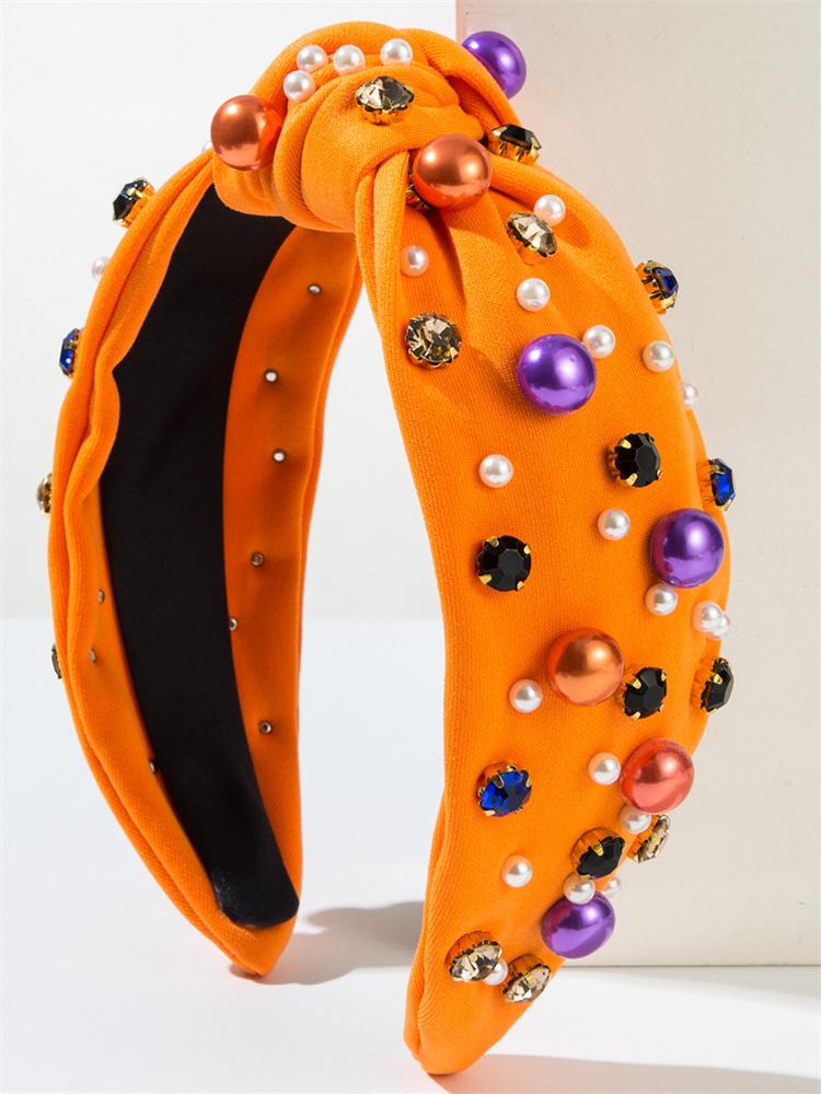 Amazon Halloween Headband Women's Fabric Knotted High Head Headband Pearl Rhinestone Headband