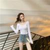 Autumn New Sexy Halter Long Sleeve T-shirt Women All Design Sense U Collar Solid Color Top Spice Girl Base Shirt