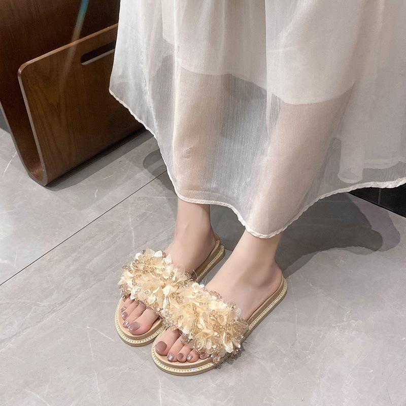 Cool slippers women's summer outer wear new fashion versatile high sense flat bottom one-word drag large size -