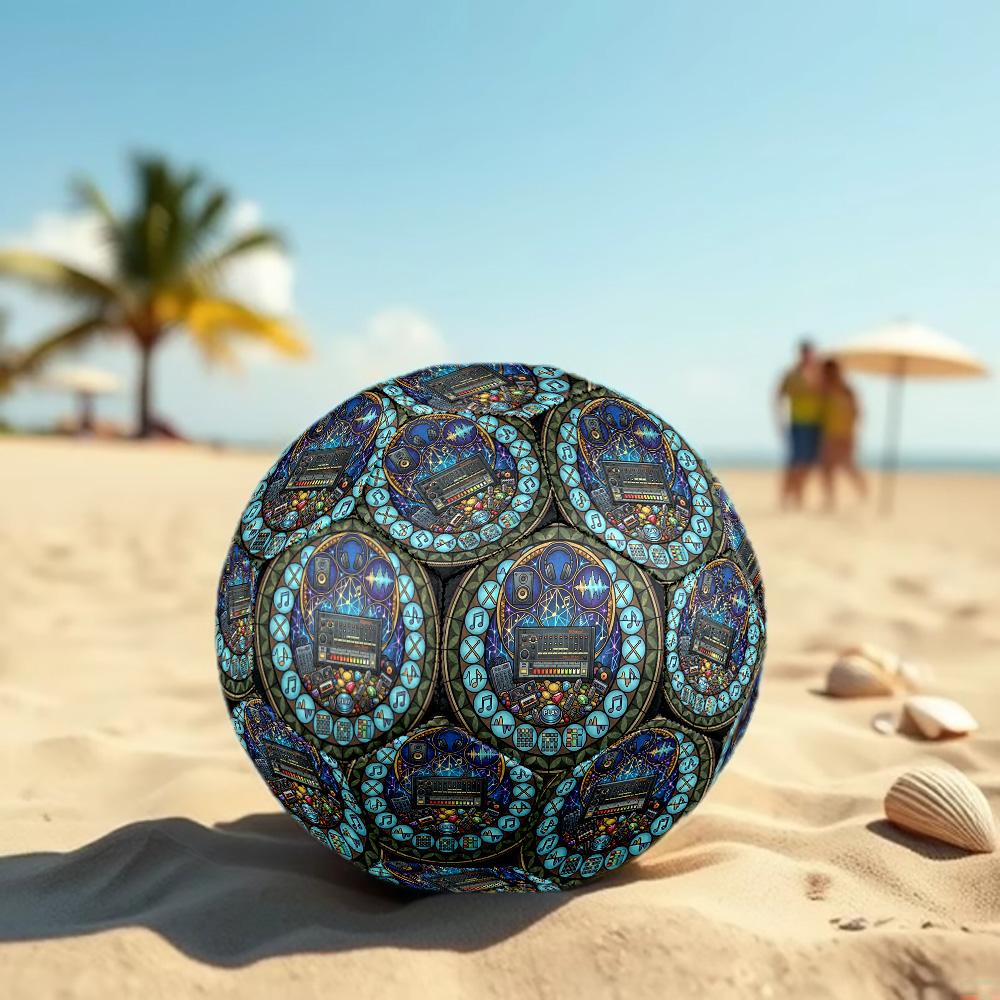 Music Technology Icons Round Football Size 5 Adult Ball Suitable for Training Matches and Outdoor Team.