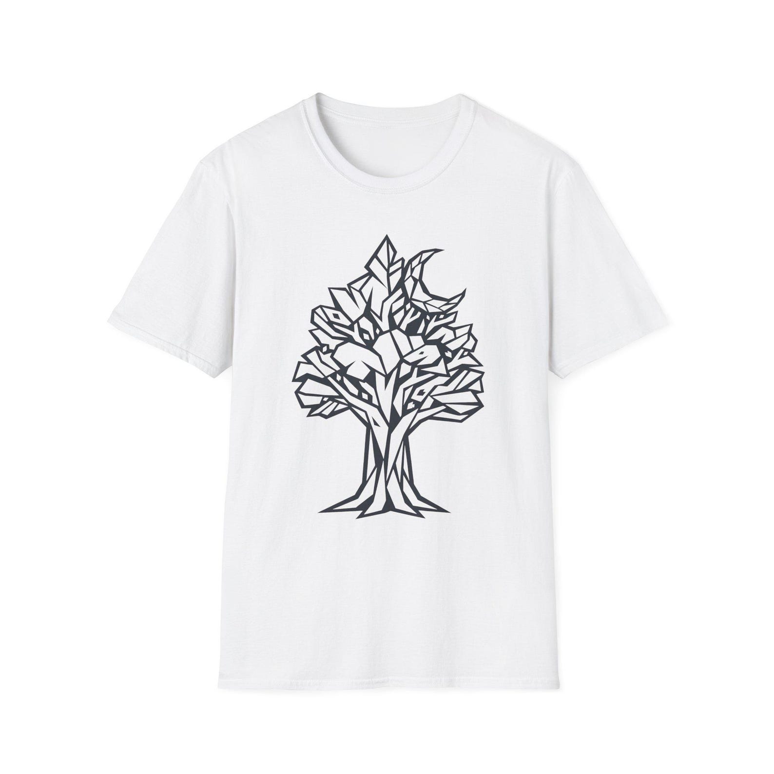 Geometric Tree Moon T-Shirt | Low Poly Nature Graphic Tee XL