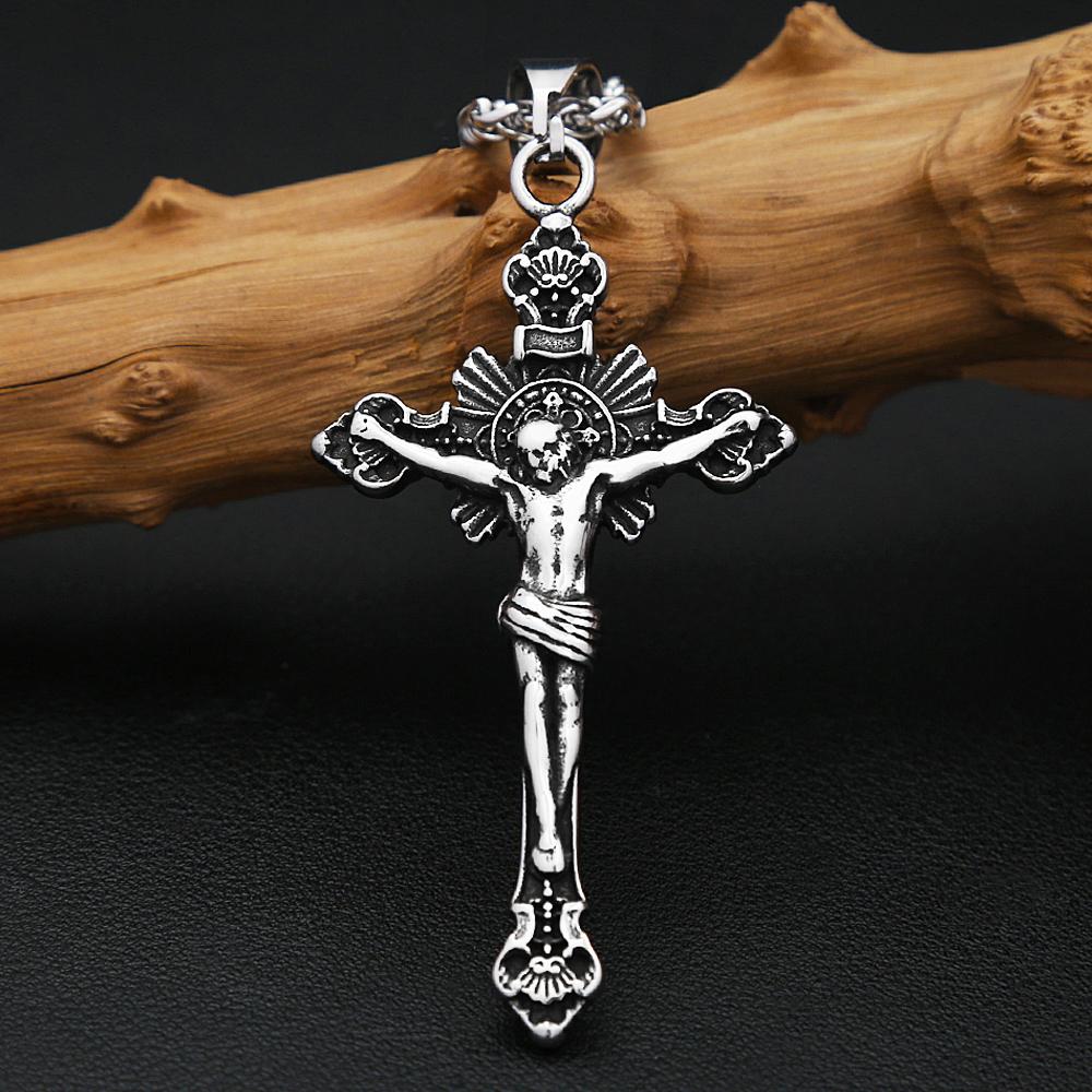 Vintage Stainless Steel Jesus Cross Pendant for Men Women Hip Hop Religion Amulet Necklace Fashion Jewelry Gifts Dropshipping