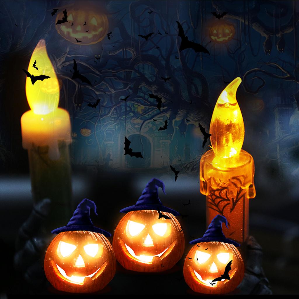 LEDs Dancing Flickering Flameless Candlelight Ambient Lamp with Skull Ghost Pattern Spooky Night