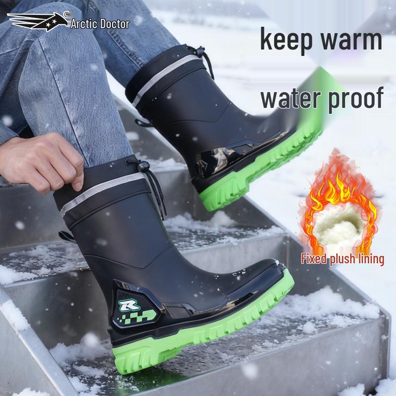 Men's Warm Non-Slip Durable Rain Boots for Food Delivery, Fishing, and Gardening