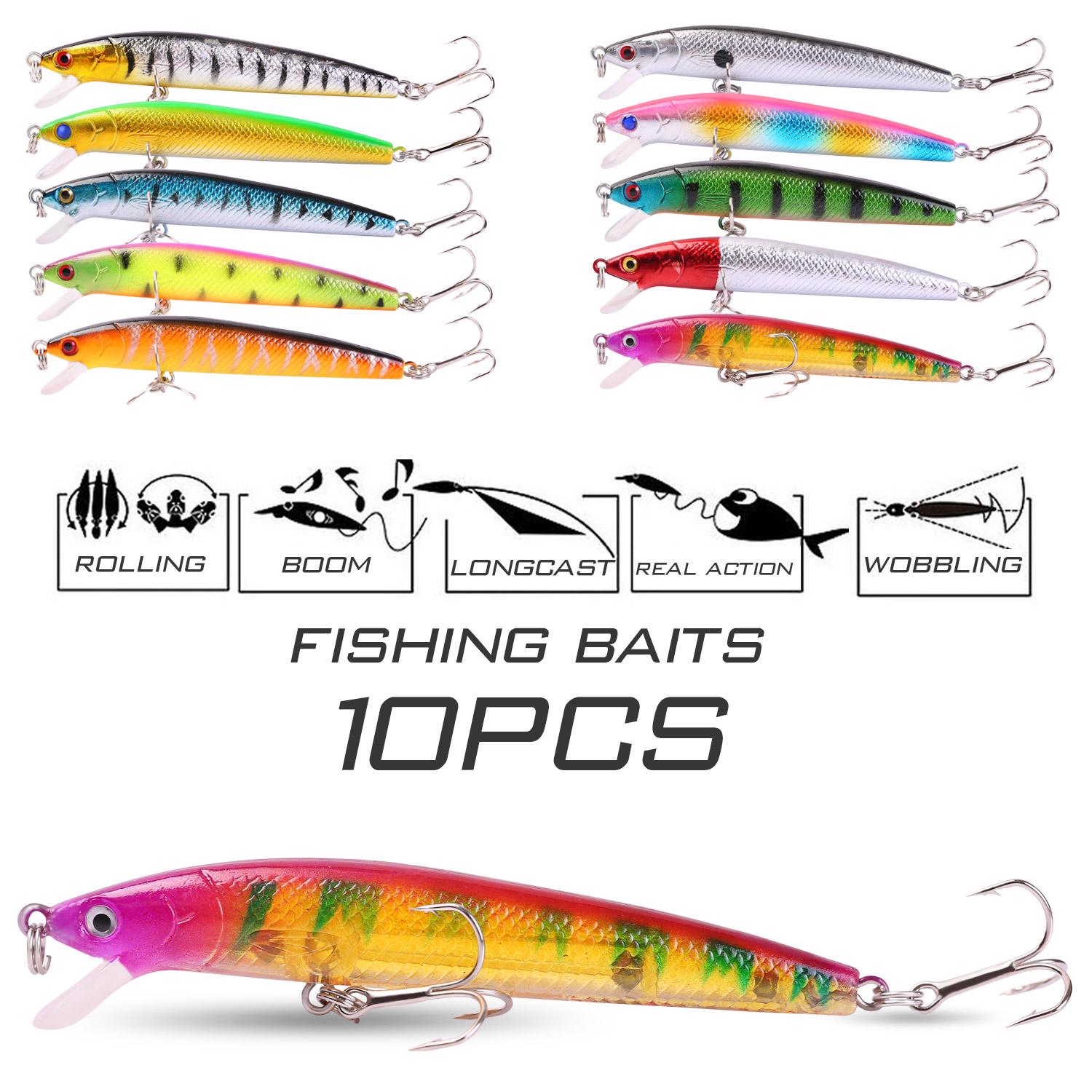 

SOUGAYILANG 10 шт. 12,3 см 10 г приманка для гольяна, рыболовные приманки, набор жестких приманок для окуня, форели, воблеры, джеркбейты, рыболовные приманки 10pcs