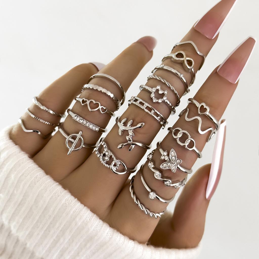 Women Bohemian Carved Unique Retro Butterfly Leave Knuckle Rings Set 23 In 1