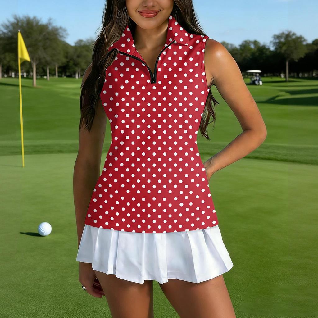 Camiseta Polo de Golf sin Mangas para Mujer con Cuello con Cremallera, Camiseta sin Mangas Deportiva Estampada para Deportes y Actividades al Aire Libre