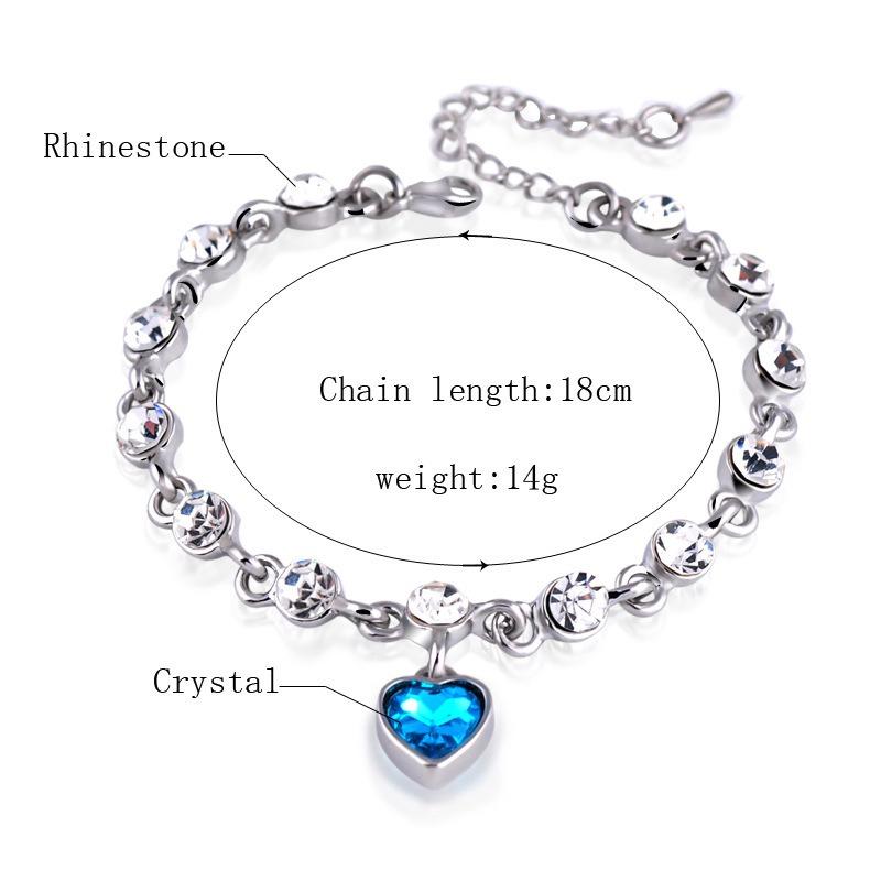 Silver Bracelets with Crystal Romantic Love Bracelet Blue Zircon Heart Shape Sweet Style Valentine's Day Gift Jewelry for Women