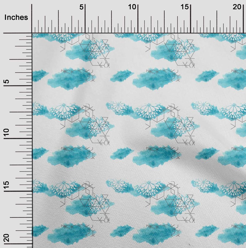 oneOone Tessuto Cotone Elastan Blu Grigio Geometrico & Mandala Acquerello Tessuto Per Cucito Tessuto Stampato Per Artigianato Al Metro 40 Pollici