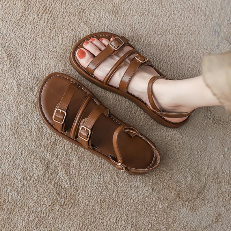 Fashion Women's Sandals 2026 New Buckle Decorative Flat Shoes Open Toe Solid Beautiful Comfortable Women's Sandals Zapatos