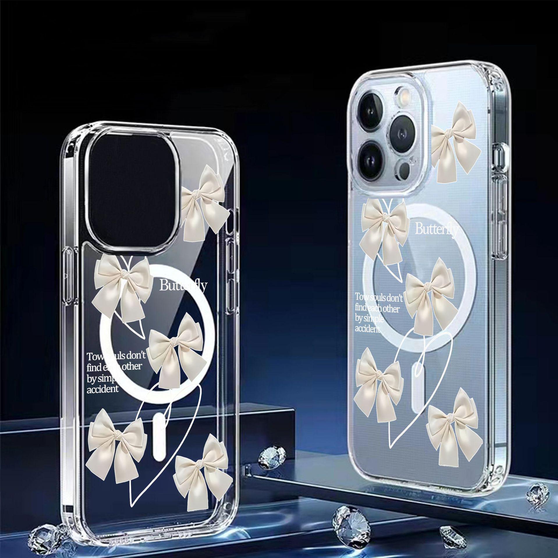 

Apricot Bow Magnetic Clear Case for iPhone 15/16/17 Pro/Pro Max Galaxy S25 Plus прозорий