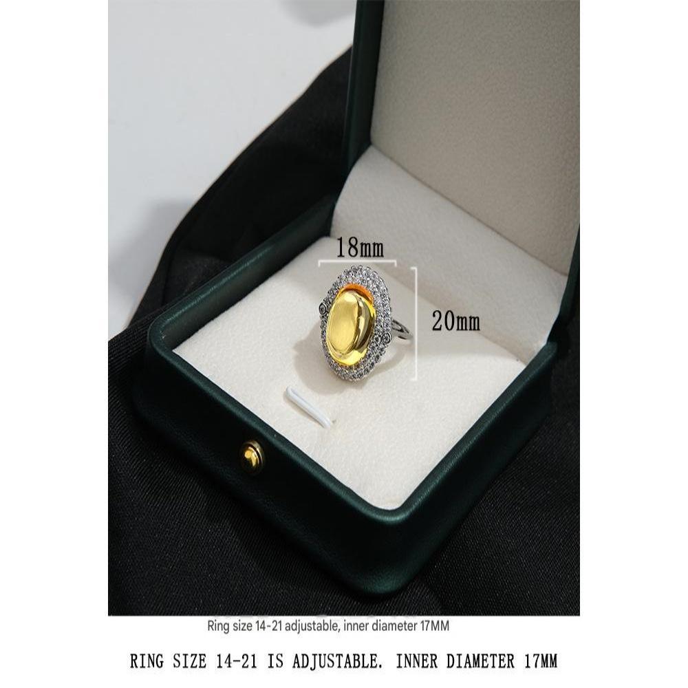 925 Sterling Silver Vintage Yellow Round Zircon Adjustable Ring Wedding Anniversary Party Gift