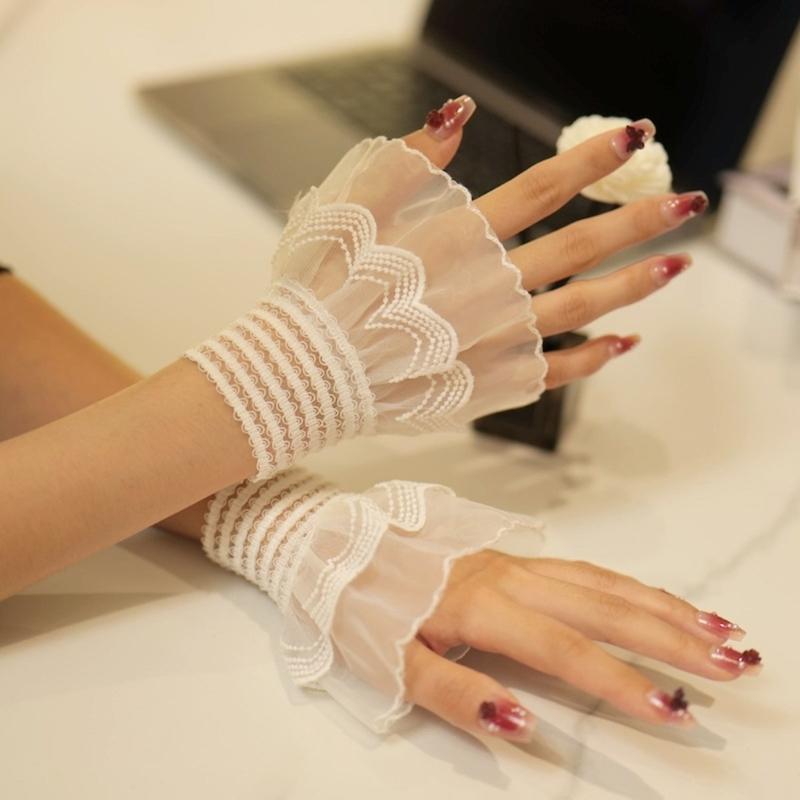 Faux Sleeves Decorative Trumpet Sleeves for Sweater Ruffle Bowknot Lace False Sleeves Cuff Extension Sweet Wrist Cuffs