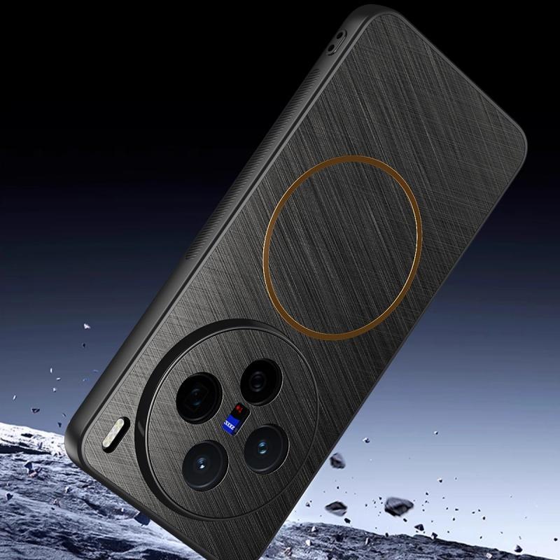 For Vivo X200 Pro Ultra Case Golden Magsafe Magnetic Circle Silk Thread Pattern Full Camera Lens Protection Leather Case Cover