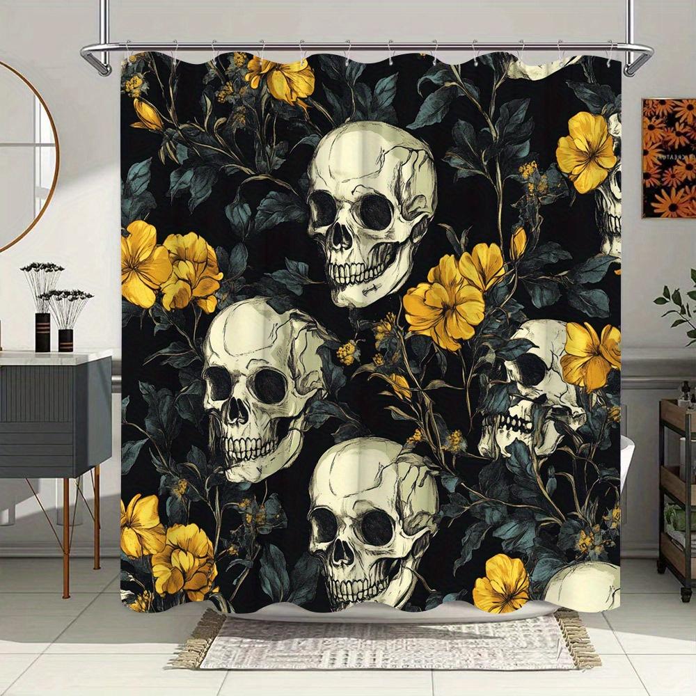

Dark Floral With Skulls Waterproof Shower Curtain For Modern Bathroom Decor, Stylish And Durable, Perfect For Home Use W60H190(CM)-1 Pcs