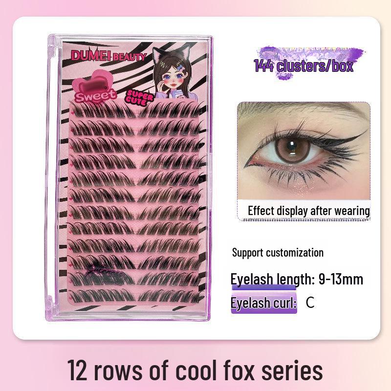 

Косые накладные ресницы серии Natural Fox — сегментированный дизайн лисьих глаз, одиночный пучок, реалистичный вид