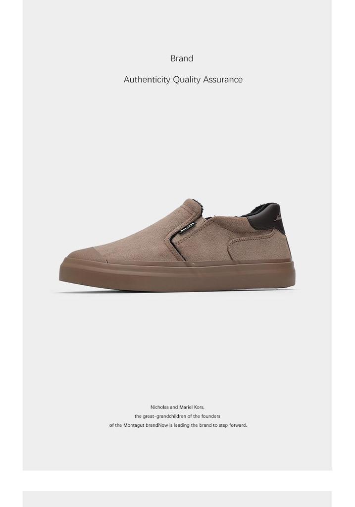 Men's Winter Plus Velvet Low-Top Casual Shoes: Stylish Solid Color, Easy Slip-On Design