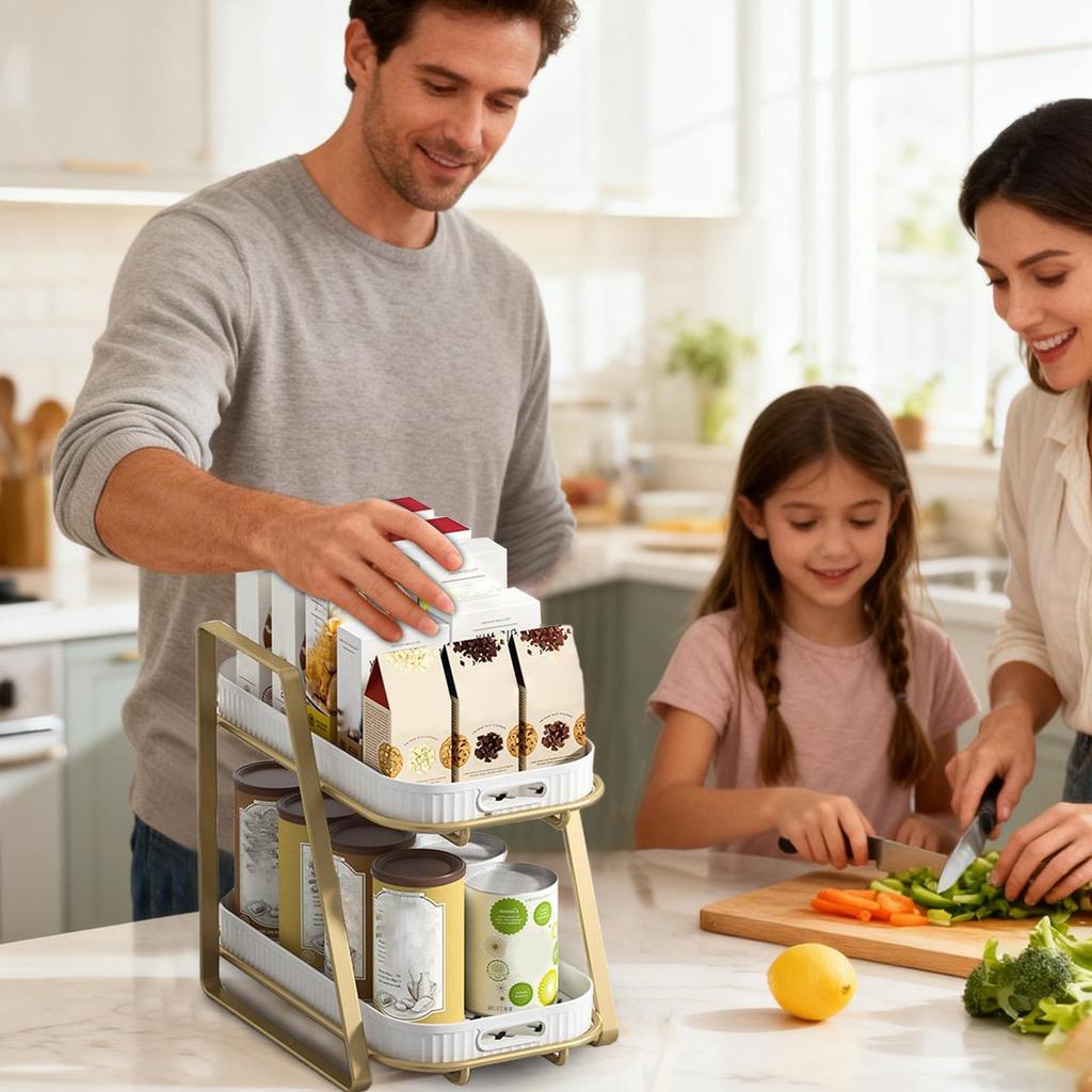 Kitchen Storage Rack 2-Tier Non-Slip Display Organizer Stand Kitchen Storage Shelf for Adults Home Indoor Tabletop Dormitory