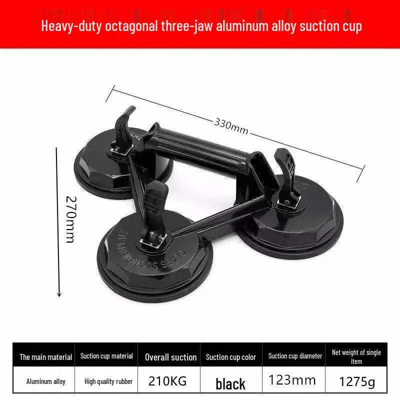 Heavy-Duty Aluminum Alloy Triple-Claw Glass Handling Suction Cup Tool