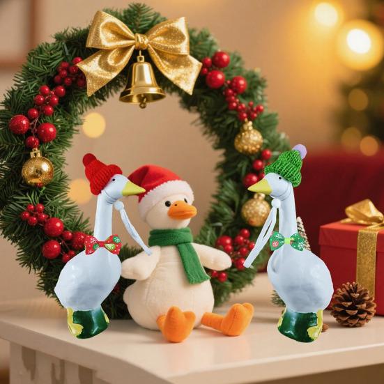 Christmas Desk Goose Outfit 7-Inch Goose Statue Outfit 8 Holiday Designs Knitted Hat And Bow for Home Office Desktop Festive Decorations