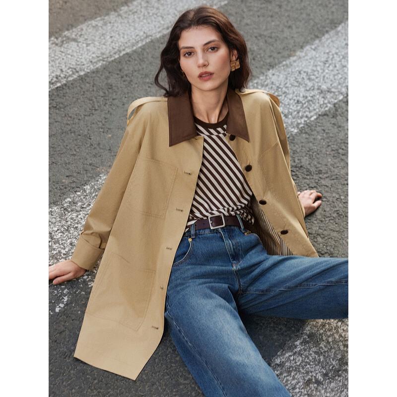 ELLE French Contrast Mid-Length Trench Coat