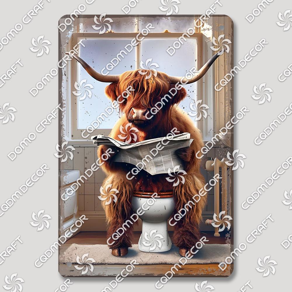 Funny Toilet Tin Sign Vintage Metal Poster Rabbit Raccoon Cat Dog Metal Plates Retro Wall Decor for Cafe Bathroom Home
