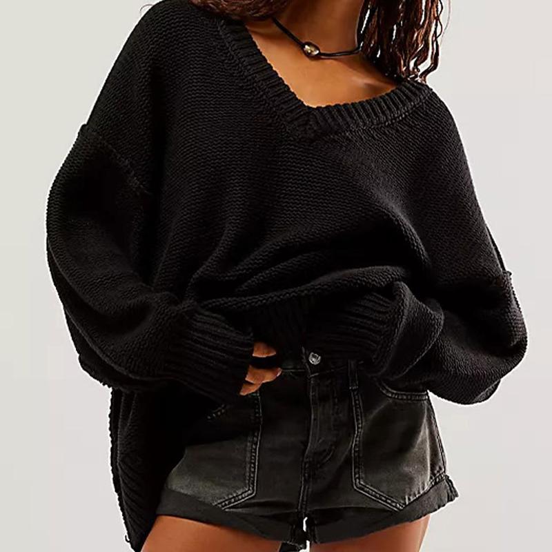 

Свитер оверсайз с V-образным вырезом - Пуловер в западном стиле, вязаный L