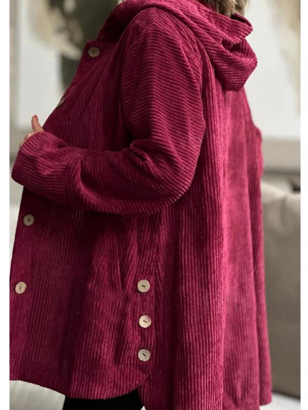 Europejski i Amerykański Damski Luźny Płaszcz ze Sztruksu z Kapturem na Jesień/Zimę