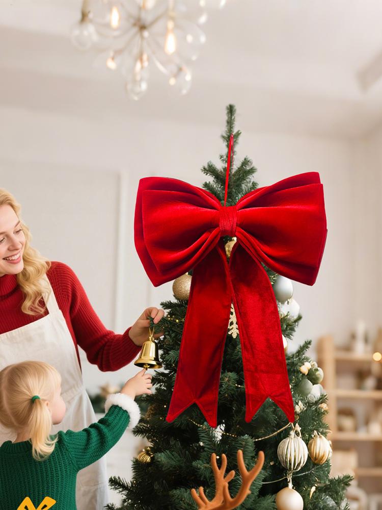 Red Oversized Christmas Bow Enlarged Christmas Hanging Velvet Bowknot Christmas Tree Hanging Decoration Festive Scene