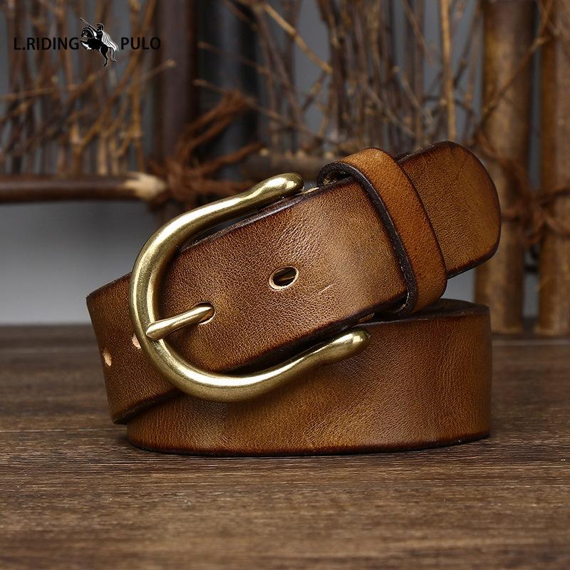Retro Fashion Personality Trend Genuine Leather Pure Cowhide Belt Men's Genuine Leather Copper Buckle Korean Version Casual Belt