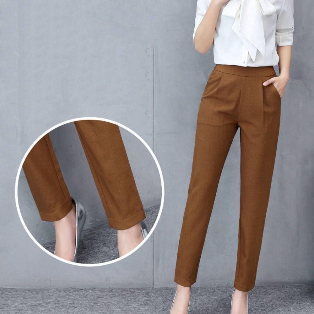 with Pockets Haren Pants Women Pleated High Waist Suit Pants Casual Professional Pants Lady