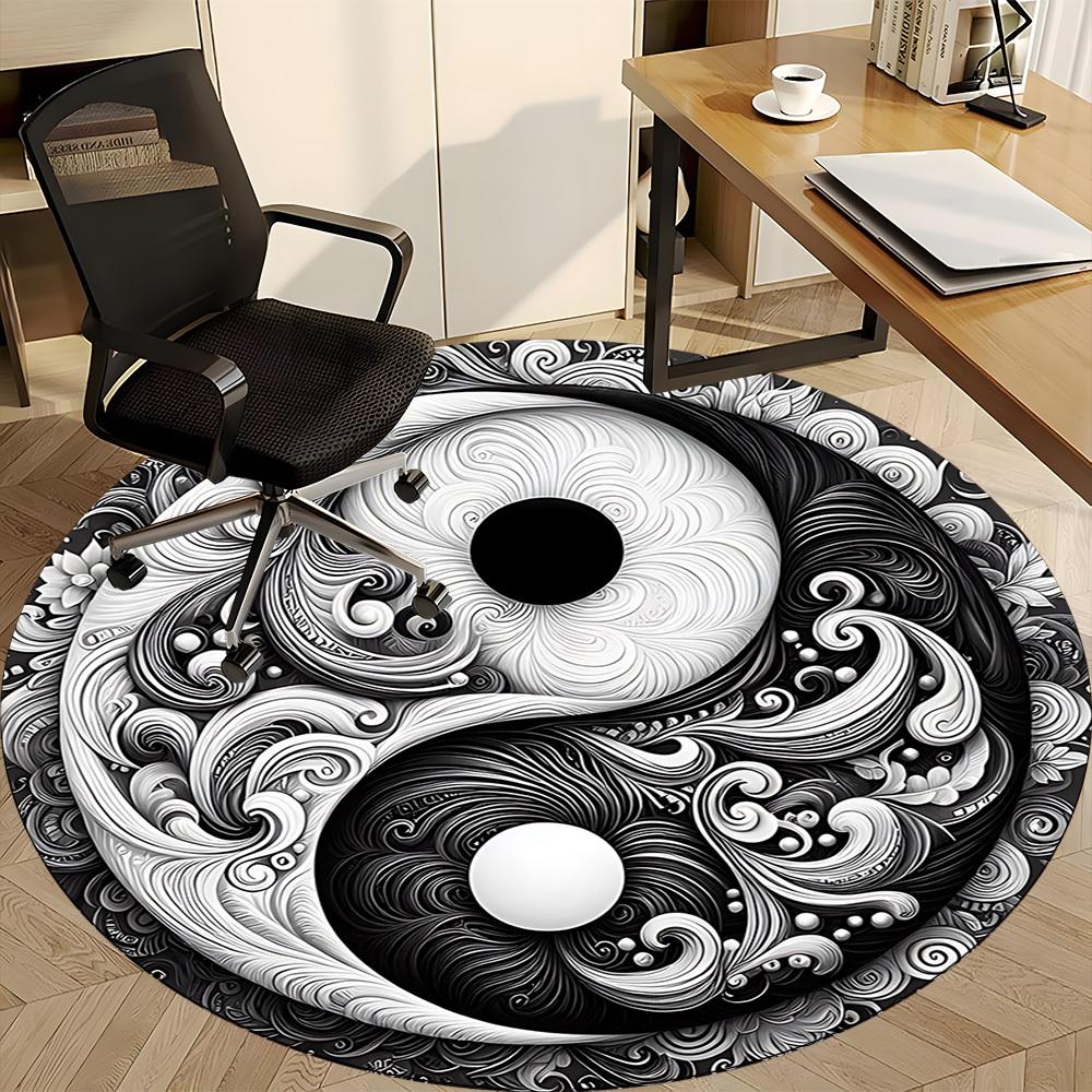 1pc Yin Yang Swirls Office Round Area Rug, Indoor Mat Suitable For Office, Under Office Chairs Bedroom Living Room Home Decor, Room Deco 054