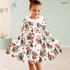 Kids Long Sleeve Christmas Dress, Fall Maple Leaf Print Faux Fur Collar Bow Decor Princess Dresses for Girl Holiday Party Wear